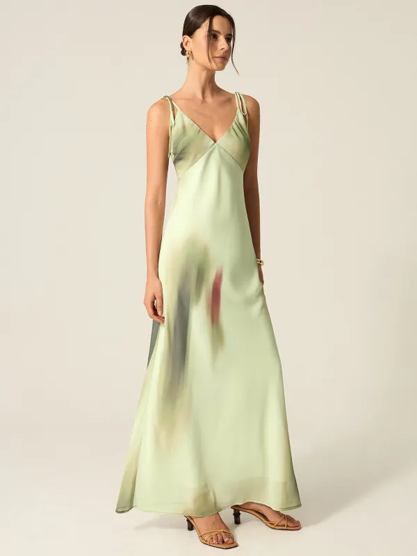 V-Neck Printed Maxi Dress sold by COMMENSE