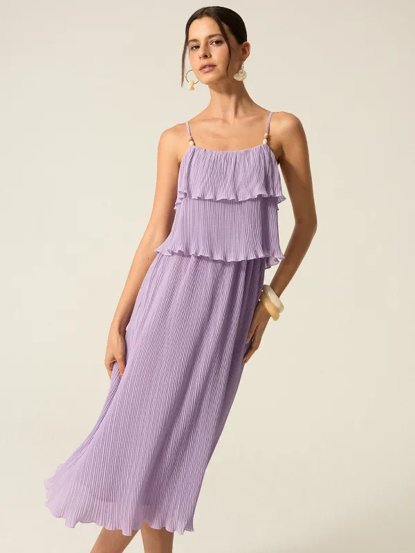Tiered Pleated Maxi Dress sold by COMMENSE