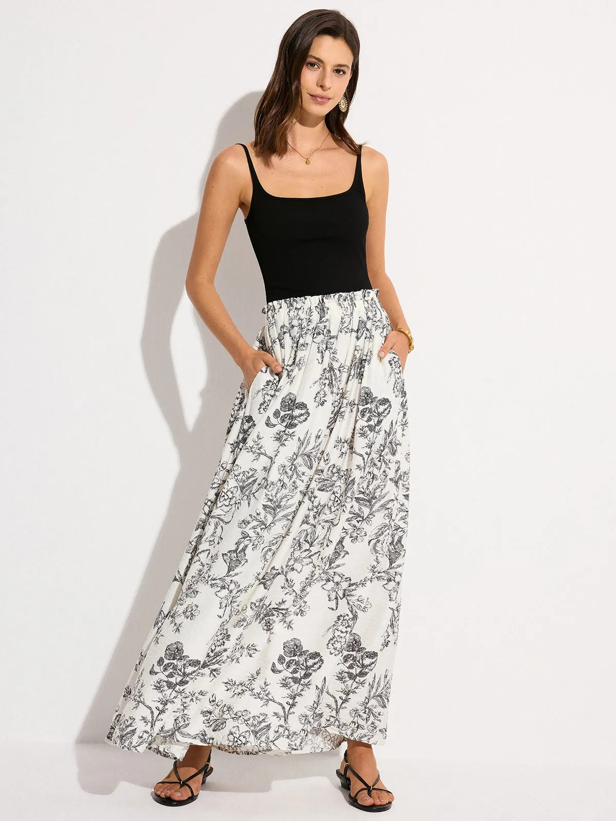 Pocketed Floral Print Maxi Skirt sold by COMMENSE