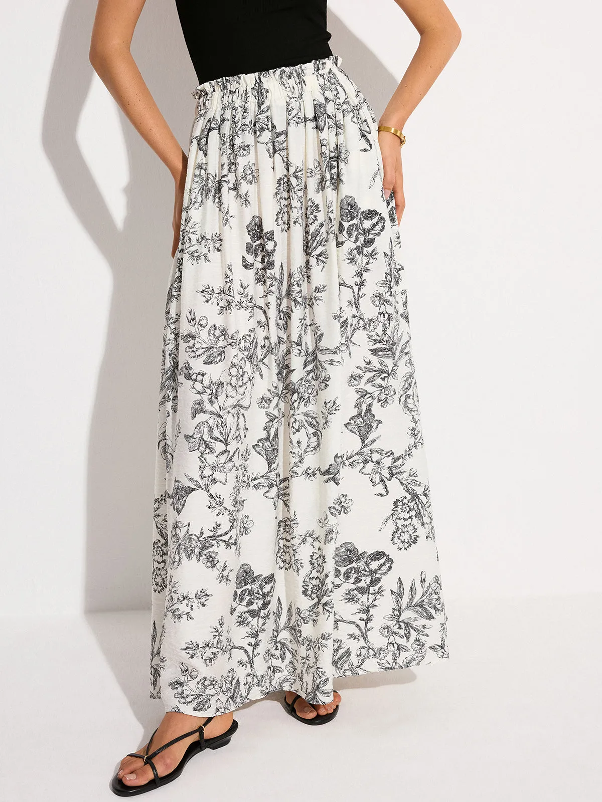 Pocketed Floral Print Maxi Skirt sold by COMMENSE product image thumbnail 5