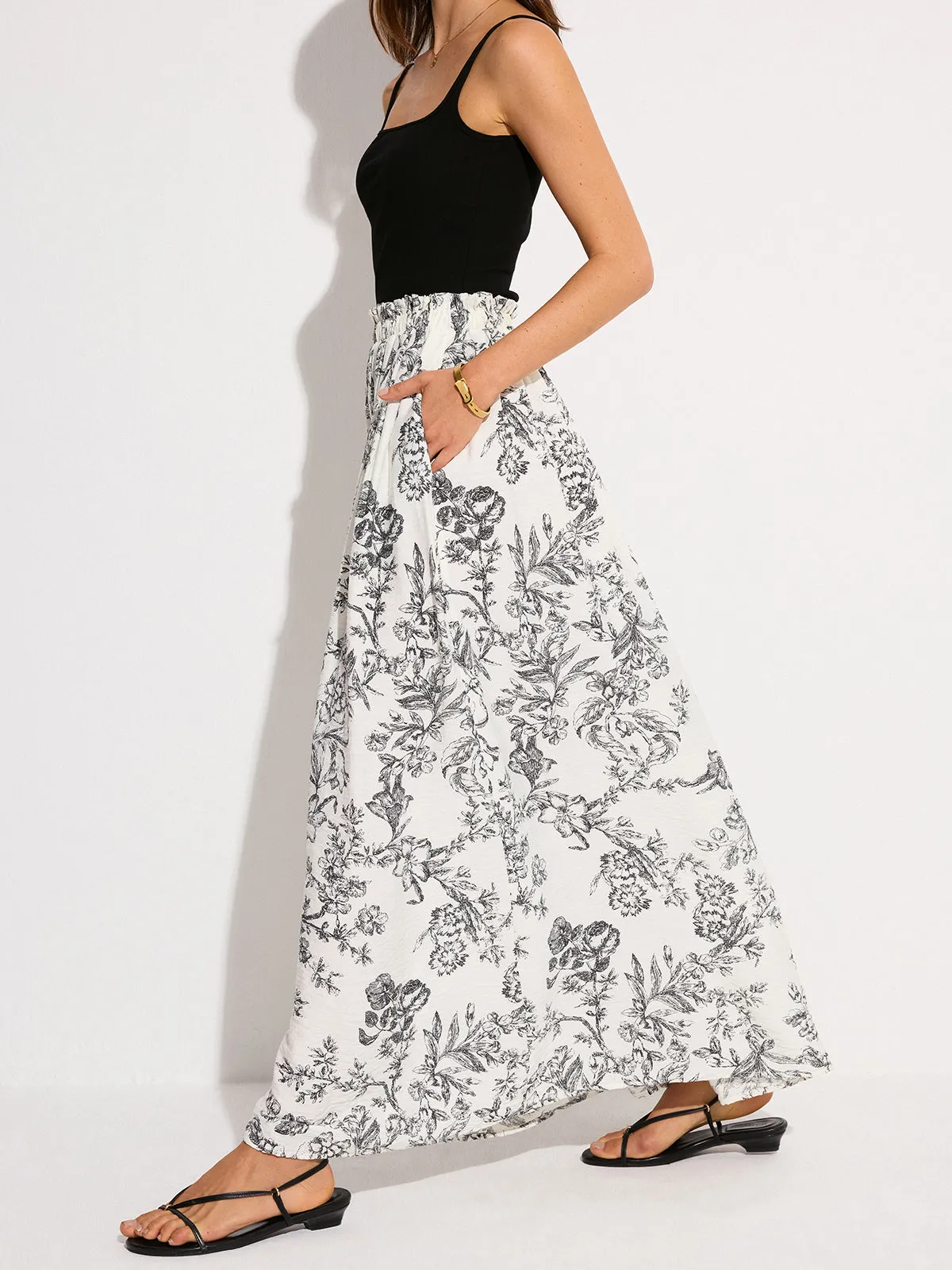 Pocketed Floral Print Maxi Skirt sold by COMMENSE product image thumbnail 2