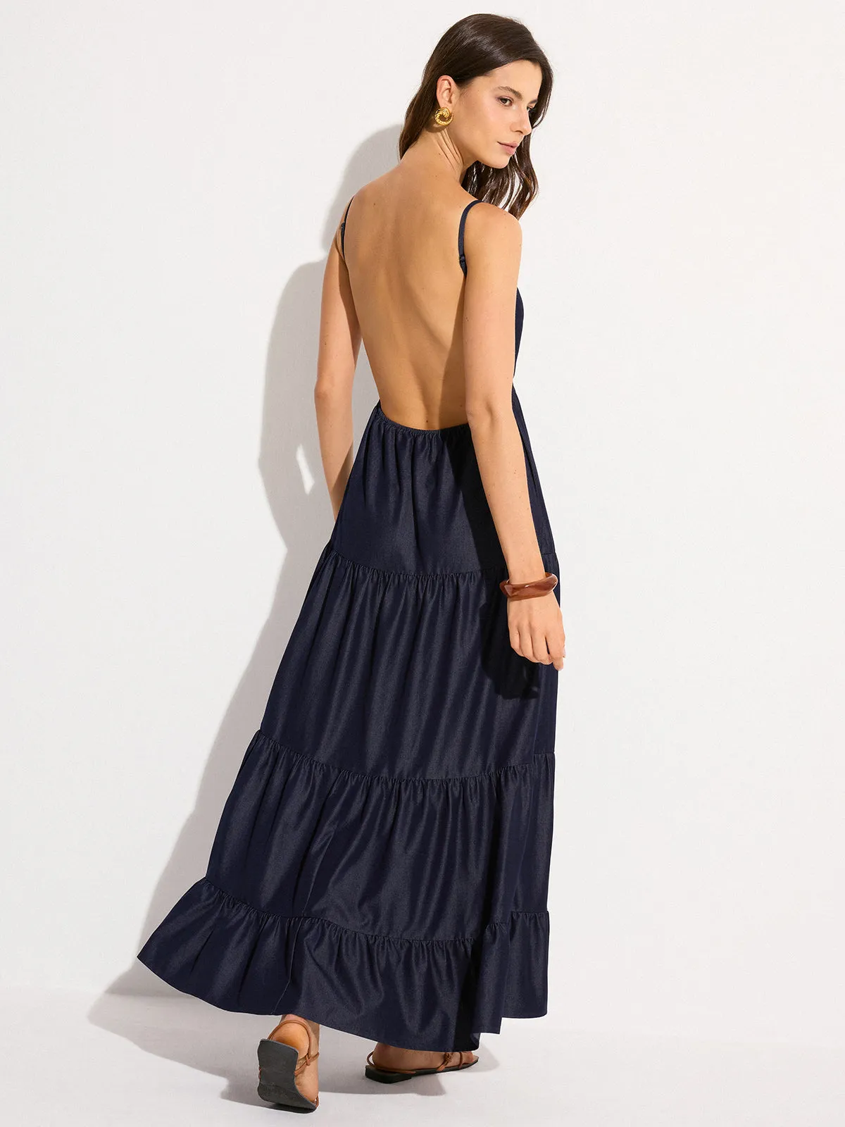 Backless Tiered Maxi Dress sold by COMMENSE