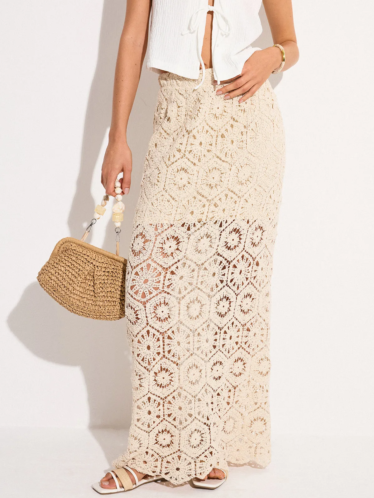 Semi-Sheer Crochet Maxi Skirt sold by COMMENSE product image thumbnail 2