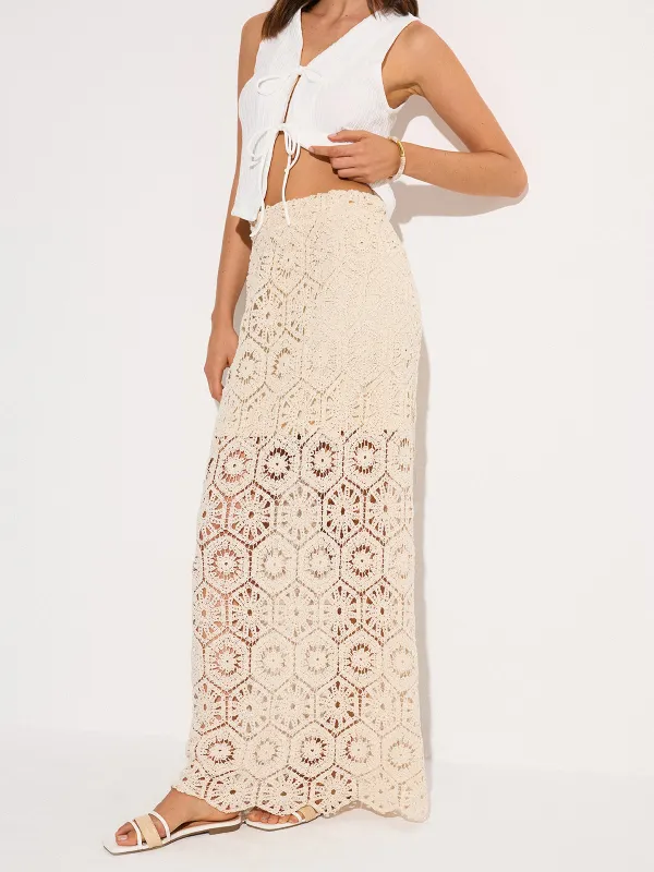Semi-Sheer Crochet Maxi Skirt sold by COMMENSE