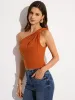 Asymmetrical Knit One-Shoulder Top sold by COMMENSE