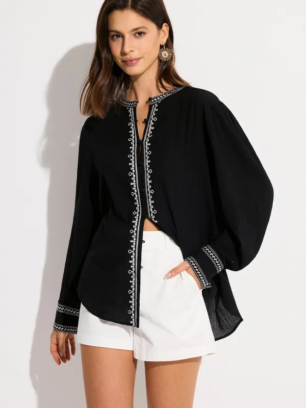 Oversized  Embroidered Trim Shirt sold by COMMENSE