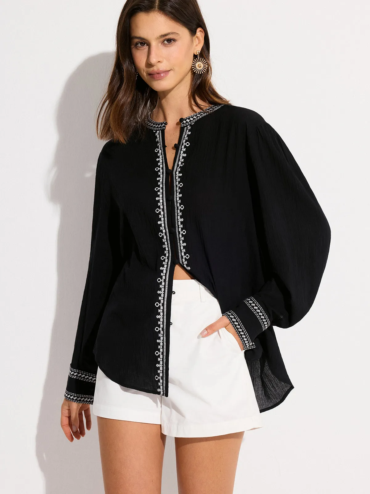 Oversized Embroidered Trim Shirt sold by COMMENSE