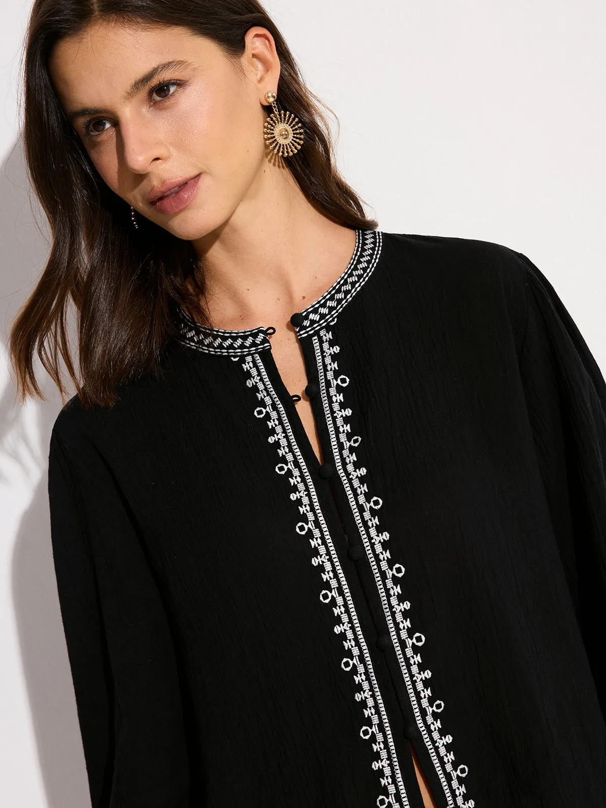 Oversized Embroidered Trim Shirt sold by COMMENSE product image thumbnail 5