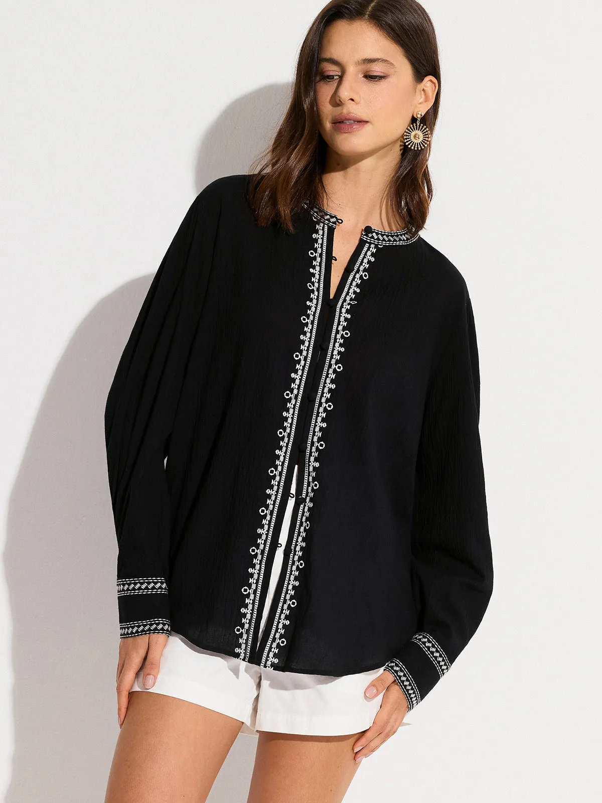 Oversized Embroidered Trim Shirt sold by COMMENSE product image thumbnail 3
