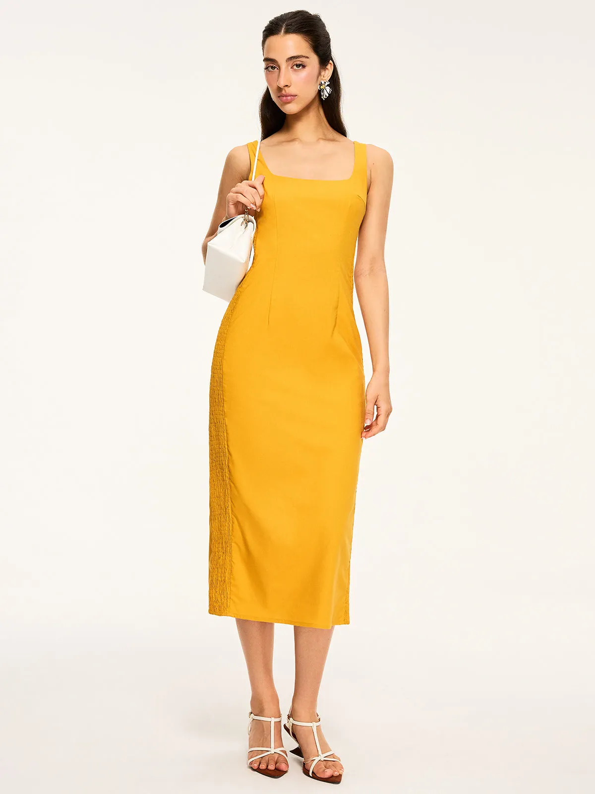 Cotton & Linen Shirred Midi Dress sold by COMMENSE product image thumbnail 3