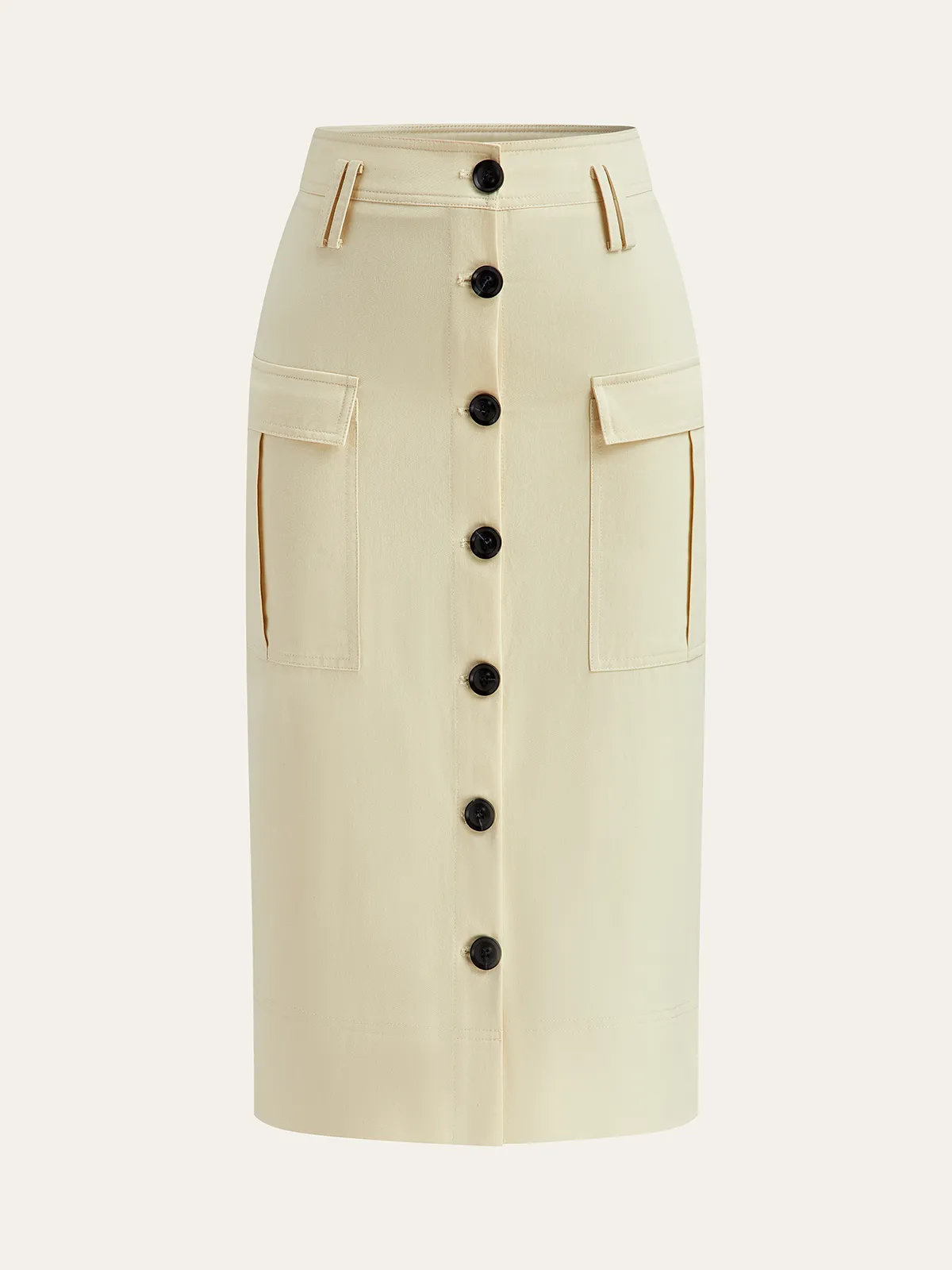 Pocketed Button-Front Midi Skirt sold by COMMENSE