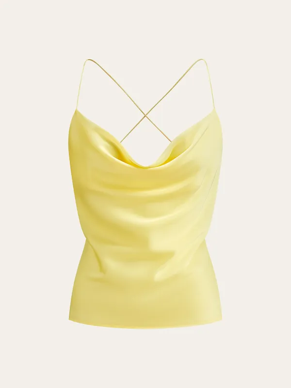 Satin Cowl Neck Cami with Crisscross Back sold by COMMENSE