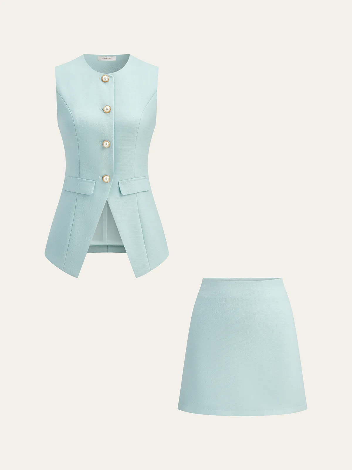 Tweed Pearl Blazer Vest and Mini Skirt Set sold by COMMENSE