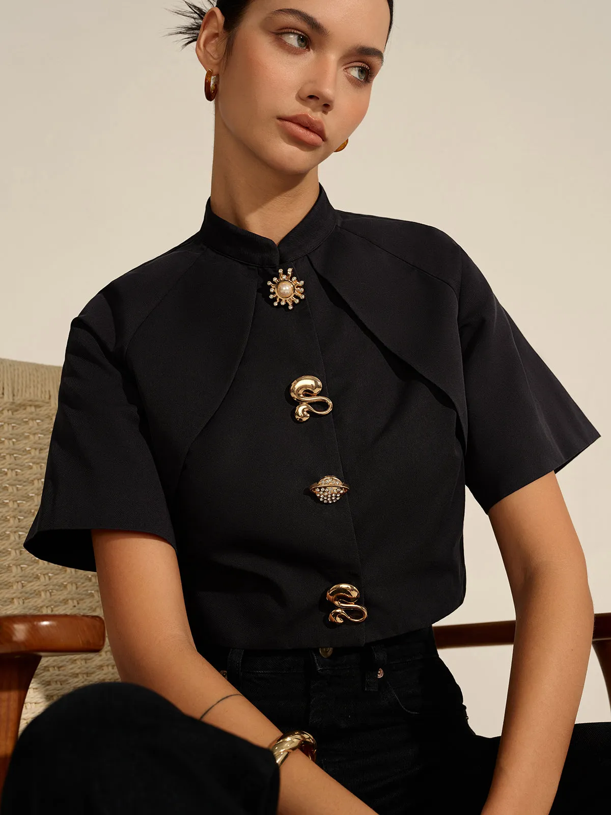 Metal Decor Cropped Blouse sold by COMMENSE product image thumbnail 2