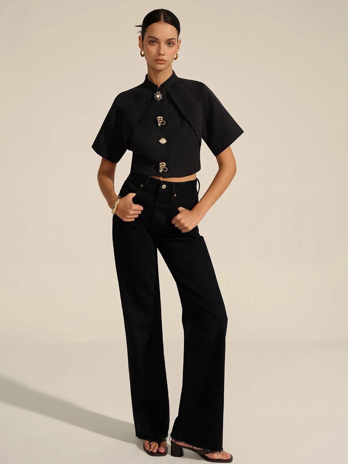 Metal Decor Cropped Blouse sold by COMMENSE product image thumbnail 3