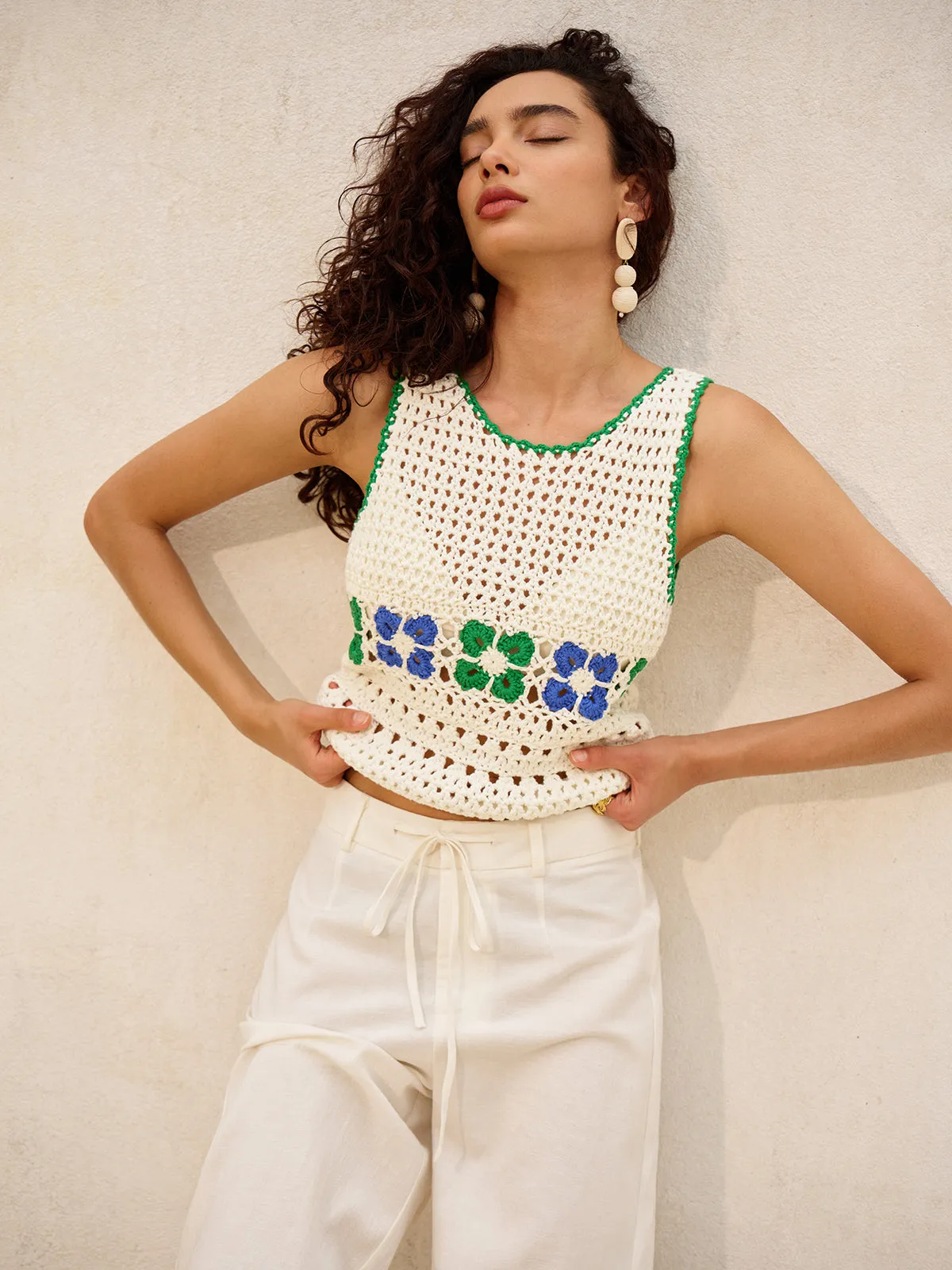 Floral Crochet Sweater Vest sold by COMMENSE