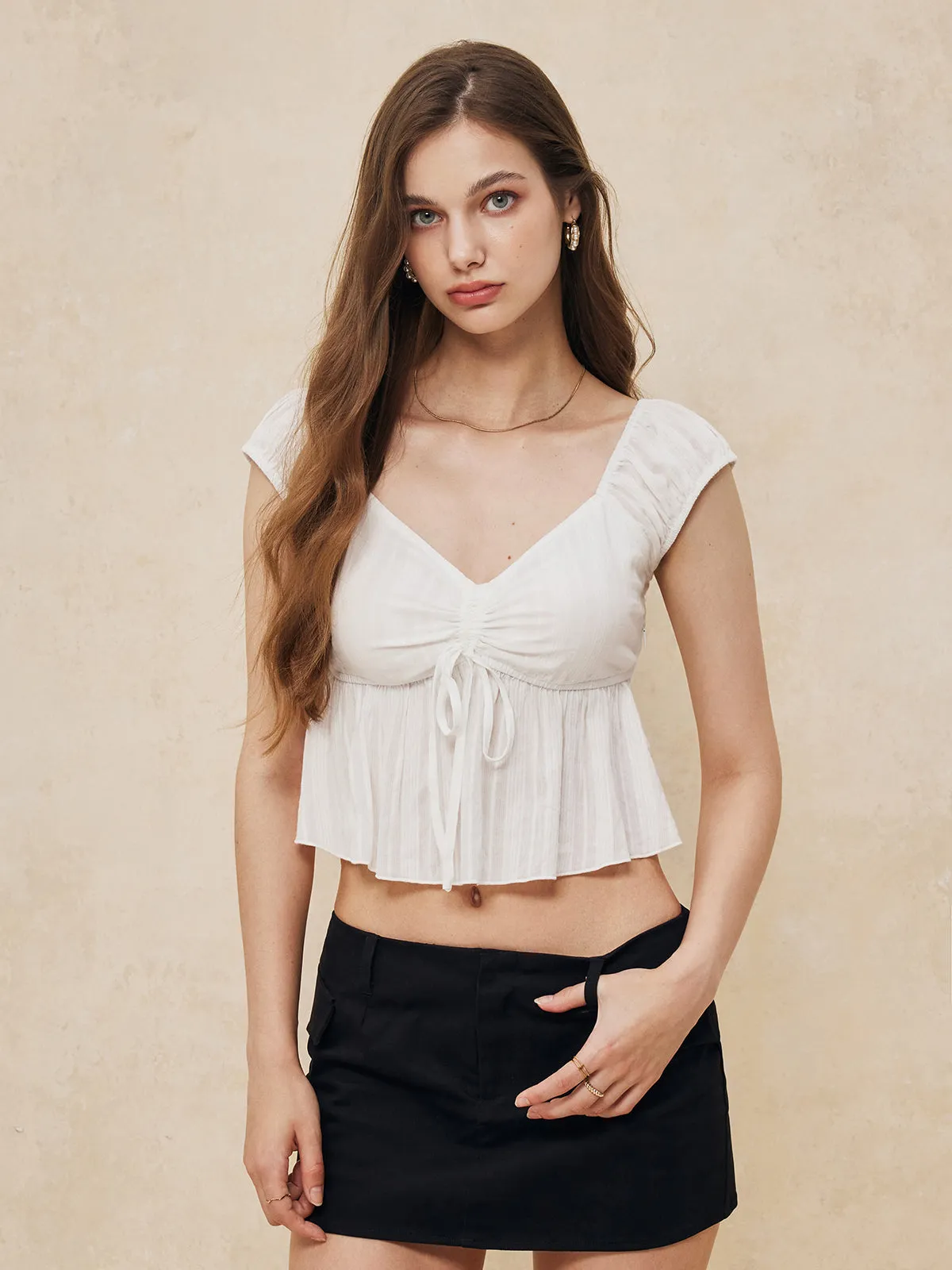 Tie Ruffle V Neck Top sold by COMMENSE product image thumbnail 3