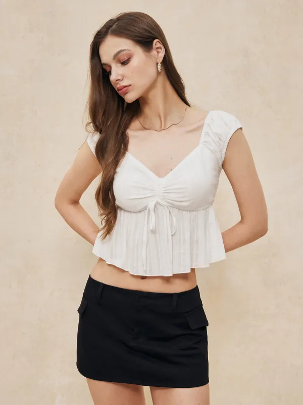 Tie Ruffle V Neck Top sold by COMMENSE