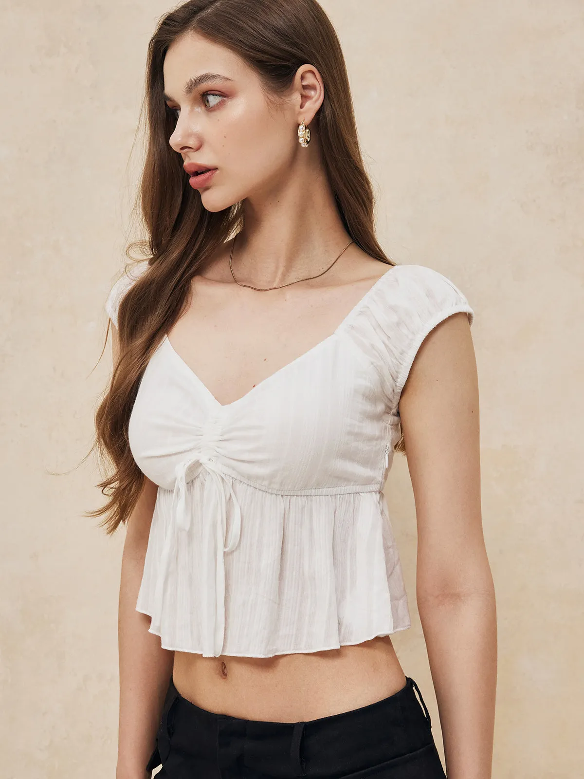Tie Ruffle V Neck Top sold by COMMENSE product image thumbnail 2