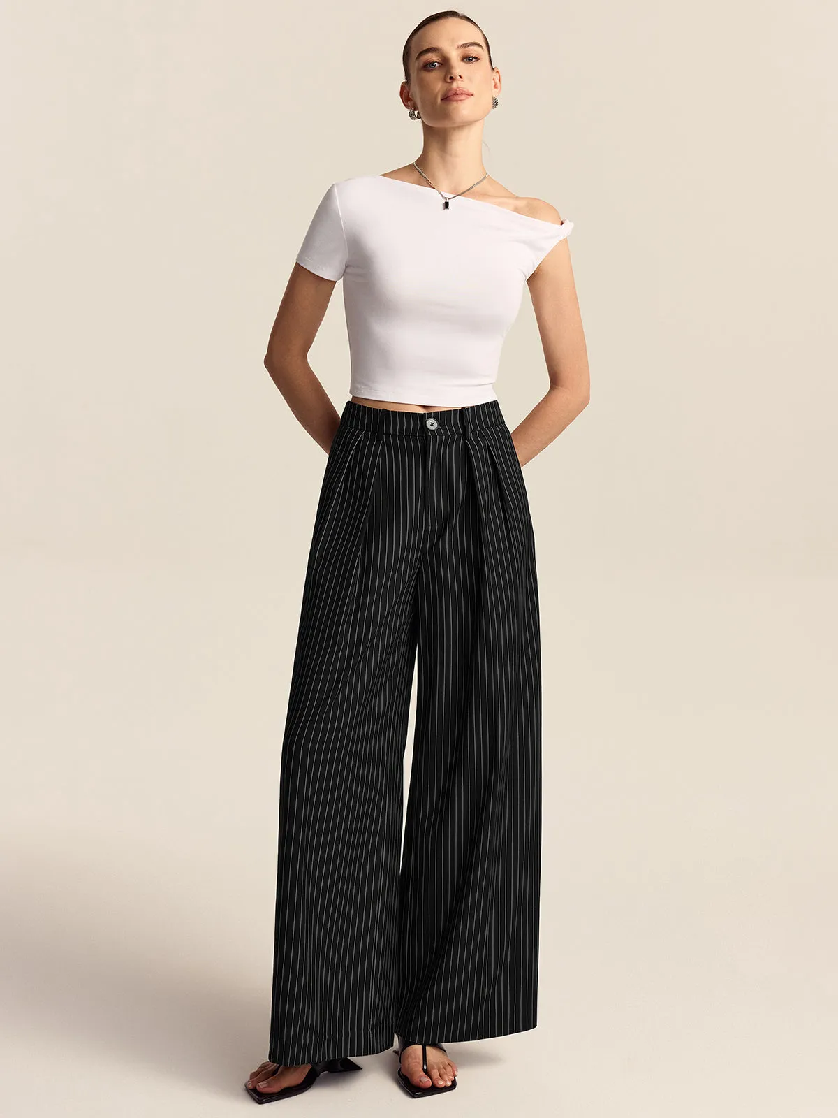 Striped Wide-Leg Pants sold by COMMENSE product image thumbnail 3