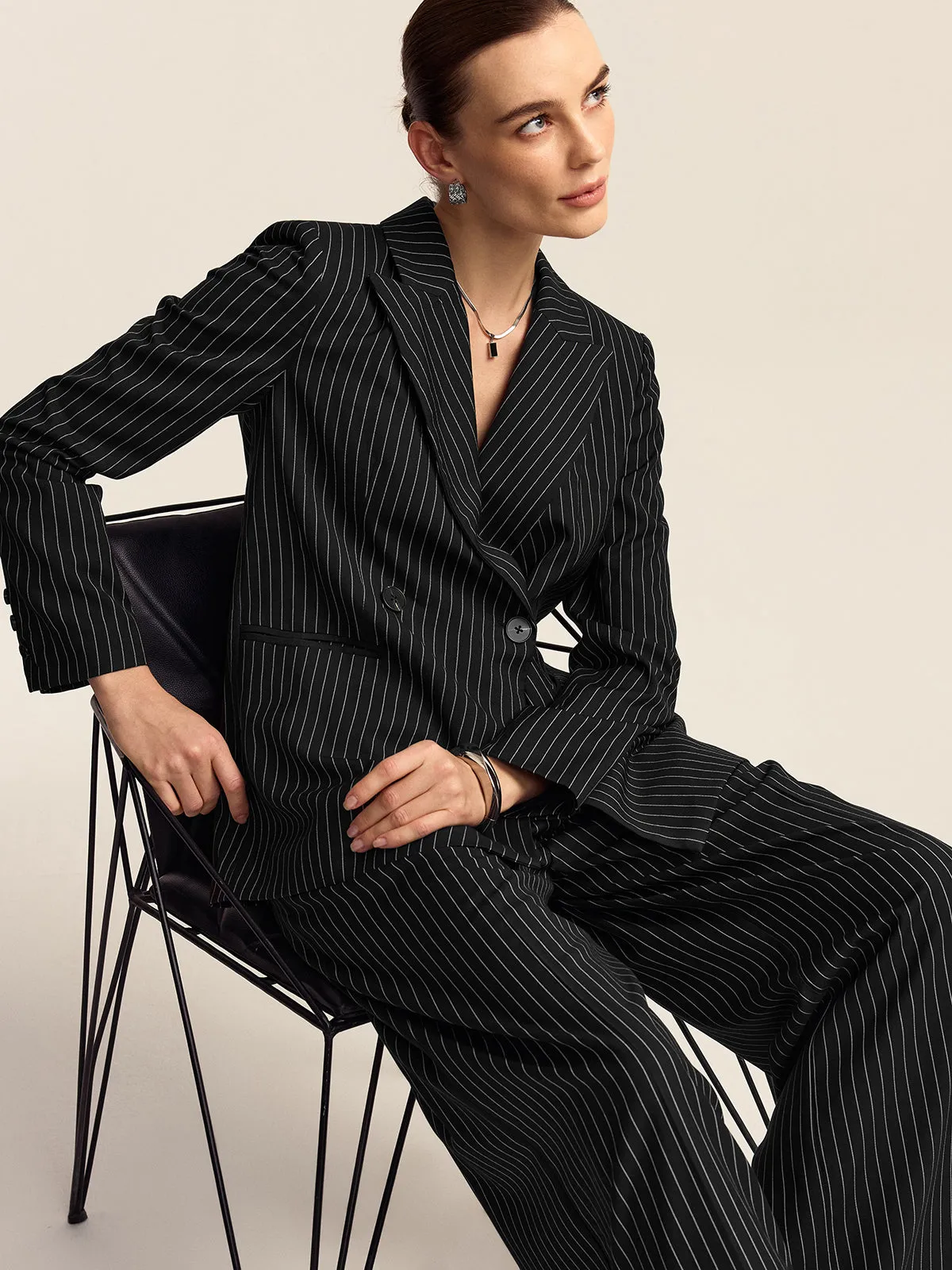 Striped Double-Breasted Blazer sold by COMMENSE product image thumbnail 5