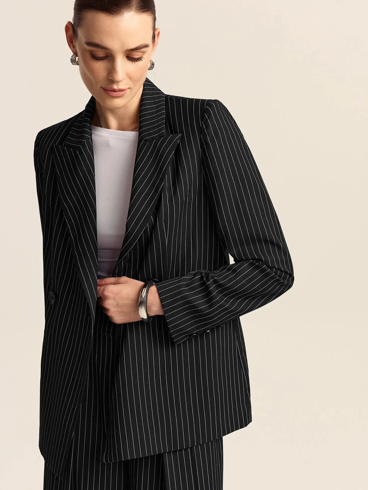 Striped Double-Breasted Blazer sold by COMMENSE product image thumbnail 3