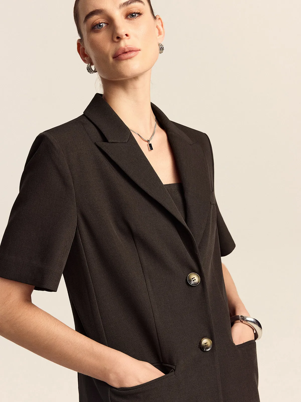 Oversized Short-Sleeved Blazer sold by COMMENSE product image thumbnail 5