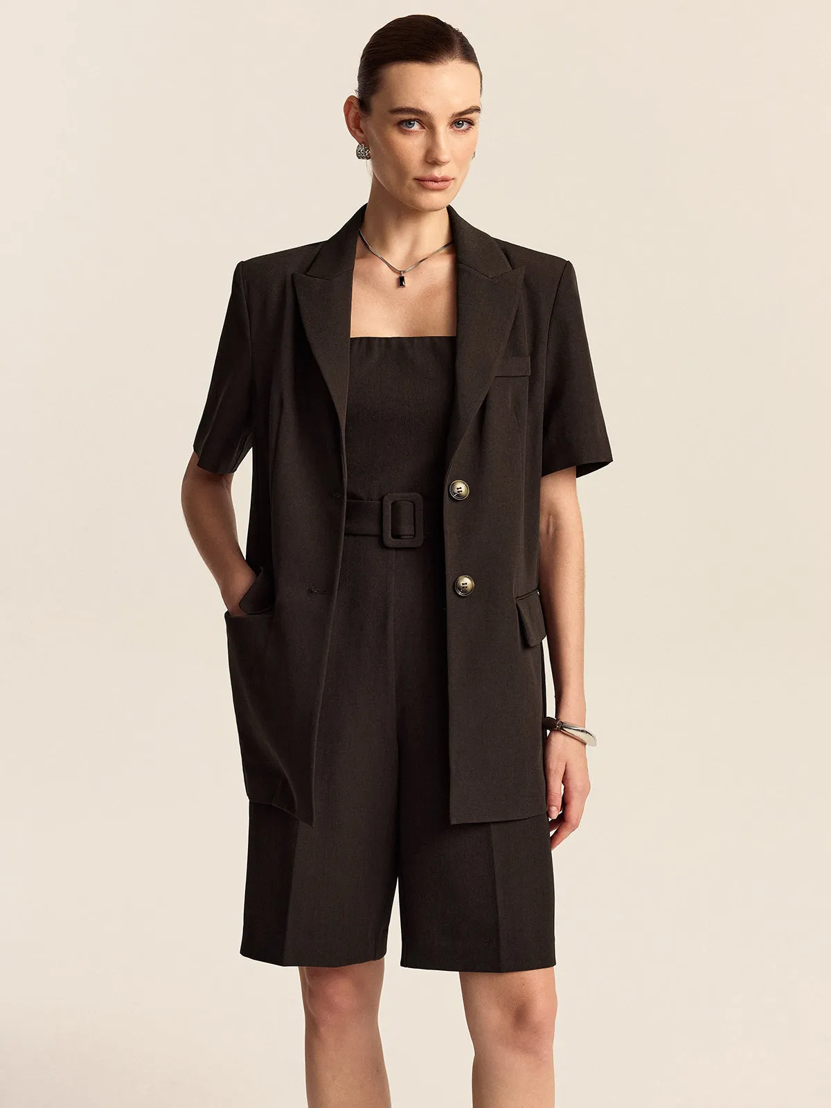 Oversized Short-Sleeved Blazer sold by COMMENSE product image thumbnail 4