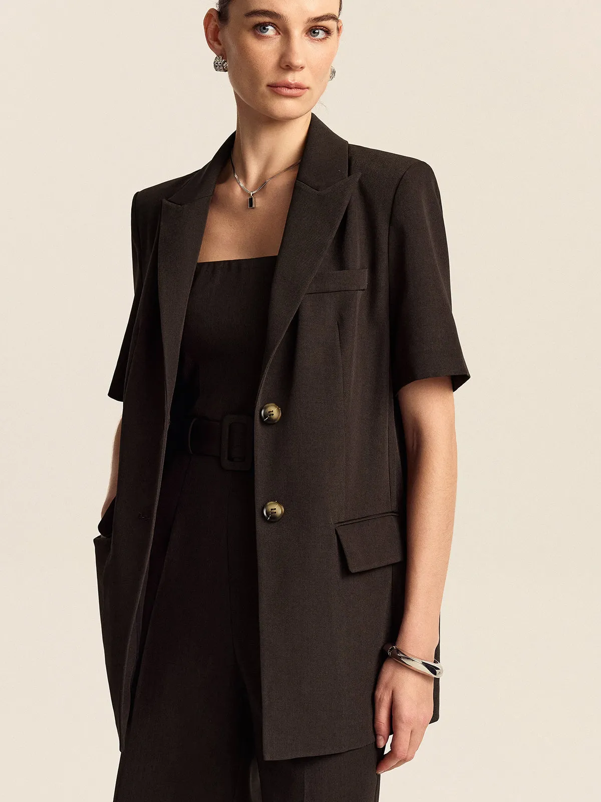 Oversized Short-Sleeved Blazer sold by COMMENSE product image thumbnail 3