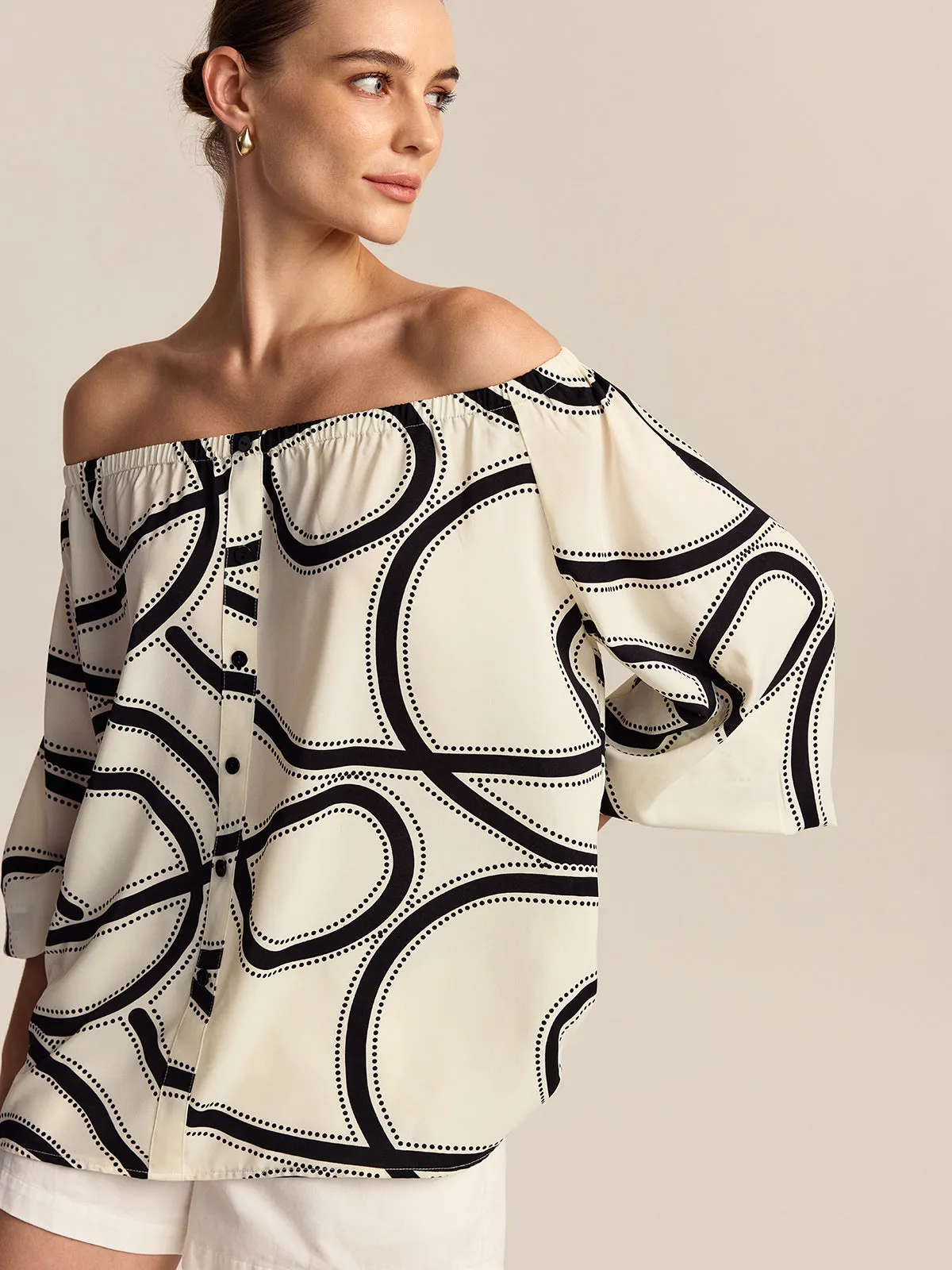 Patterned Off-Shoulder Blouse sold by COMMENSE product image thumbnail 2