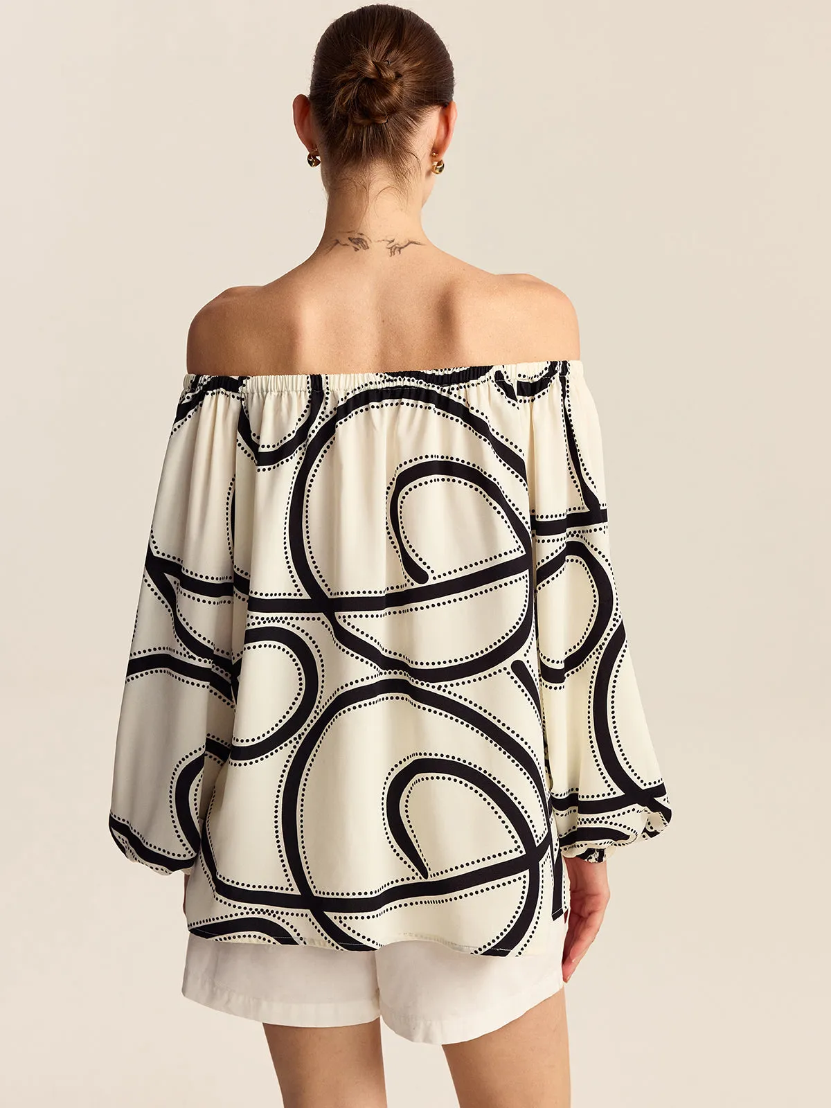 Patterned Off-Shoulder Blouse sold by COMMENSE product image thumbnail 3