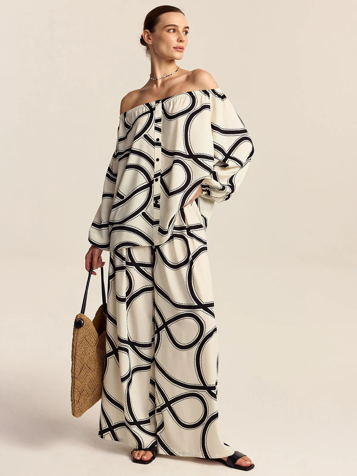 Semi-Sheer Patterned Wide-Leg Pants sold by COMMENSE product image thumbnail 3