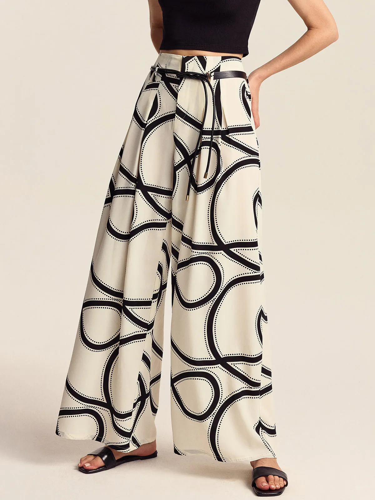 Semi-Sheer Patterned Wide-Leg Pants sold by COMMENSE product image thumbnail 4