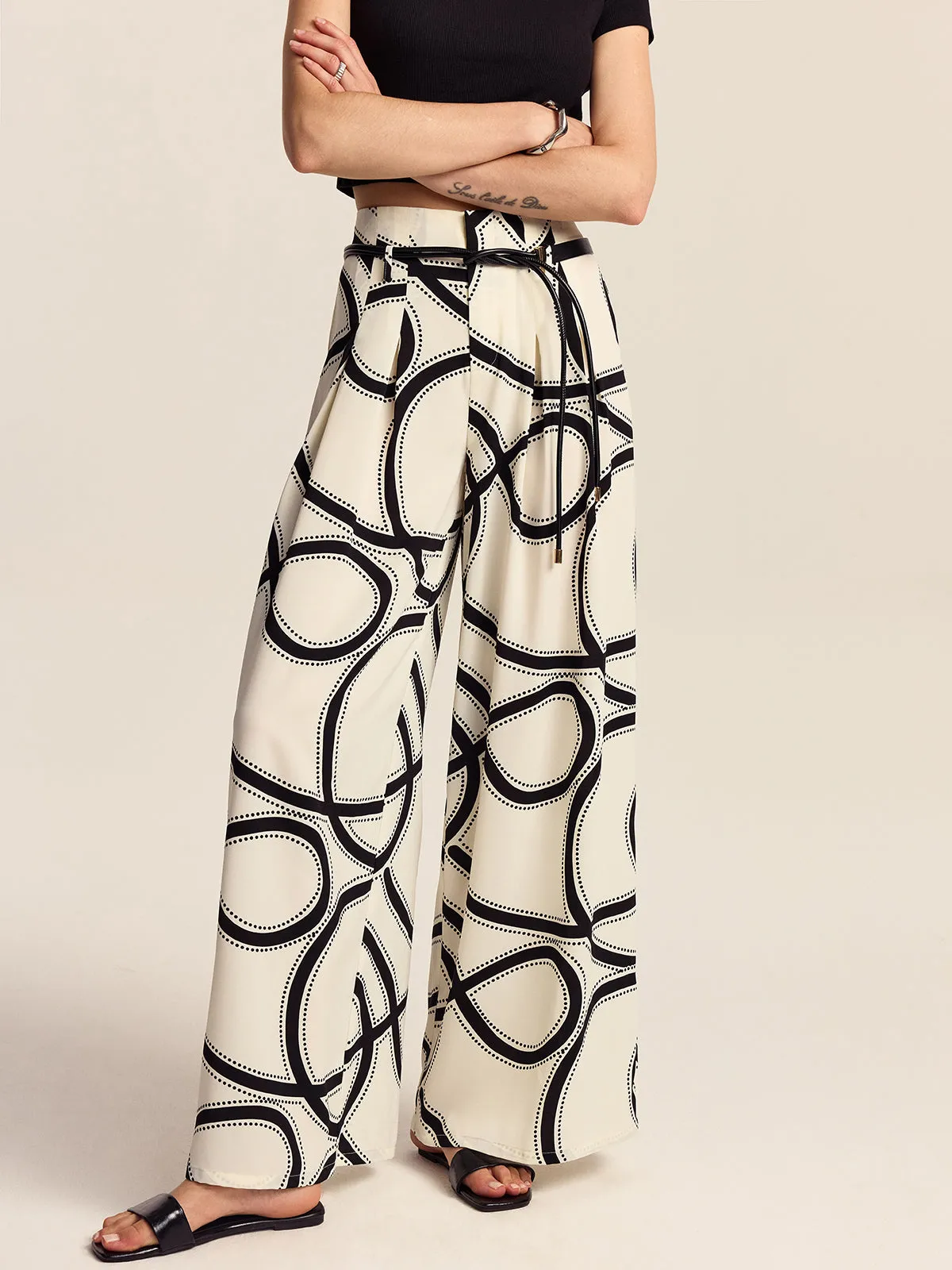 Semi-Sheer Patterned Wide-Leg Pants sold by COMMENSE