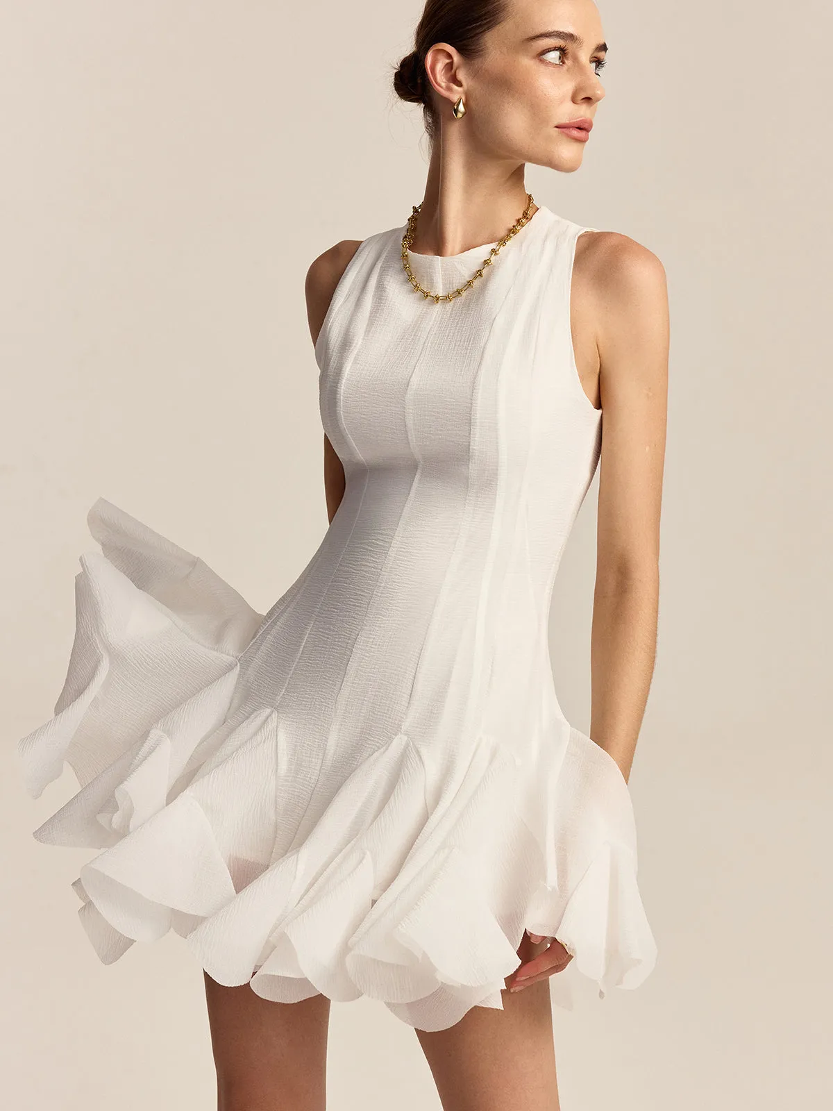 Semi-Sheer Ruffled Hem Mini Dress sold by COMMENSE product image thumbnail 4