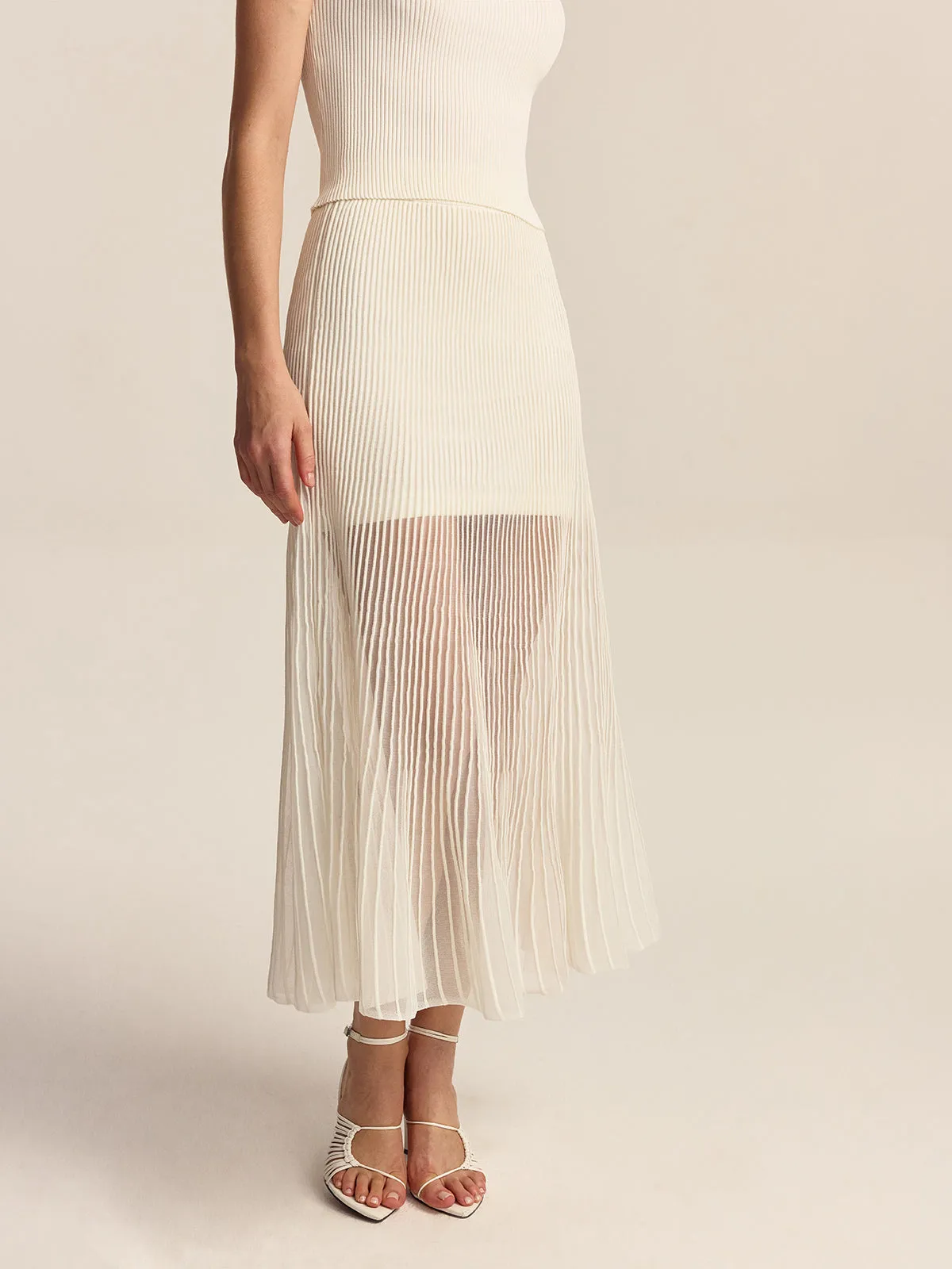 Semi-Sheer Pleated Midi Skirt sold by COMMENSE product image thumbnail 3