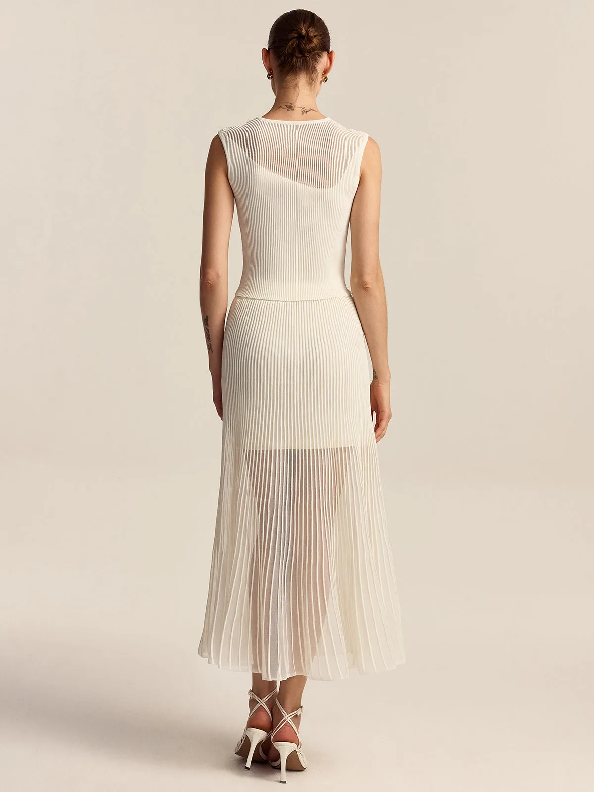 Semi-Sheer Pleated Midi Skirt sold by COMMENSE product image thumbnail 5