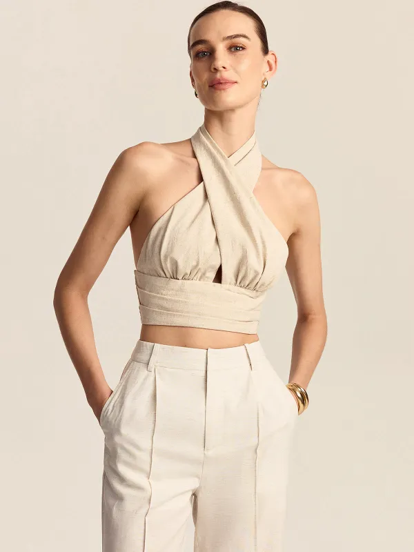 Linen & Cotton Halter Crop Top sold by COMMENSE