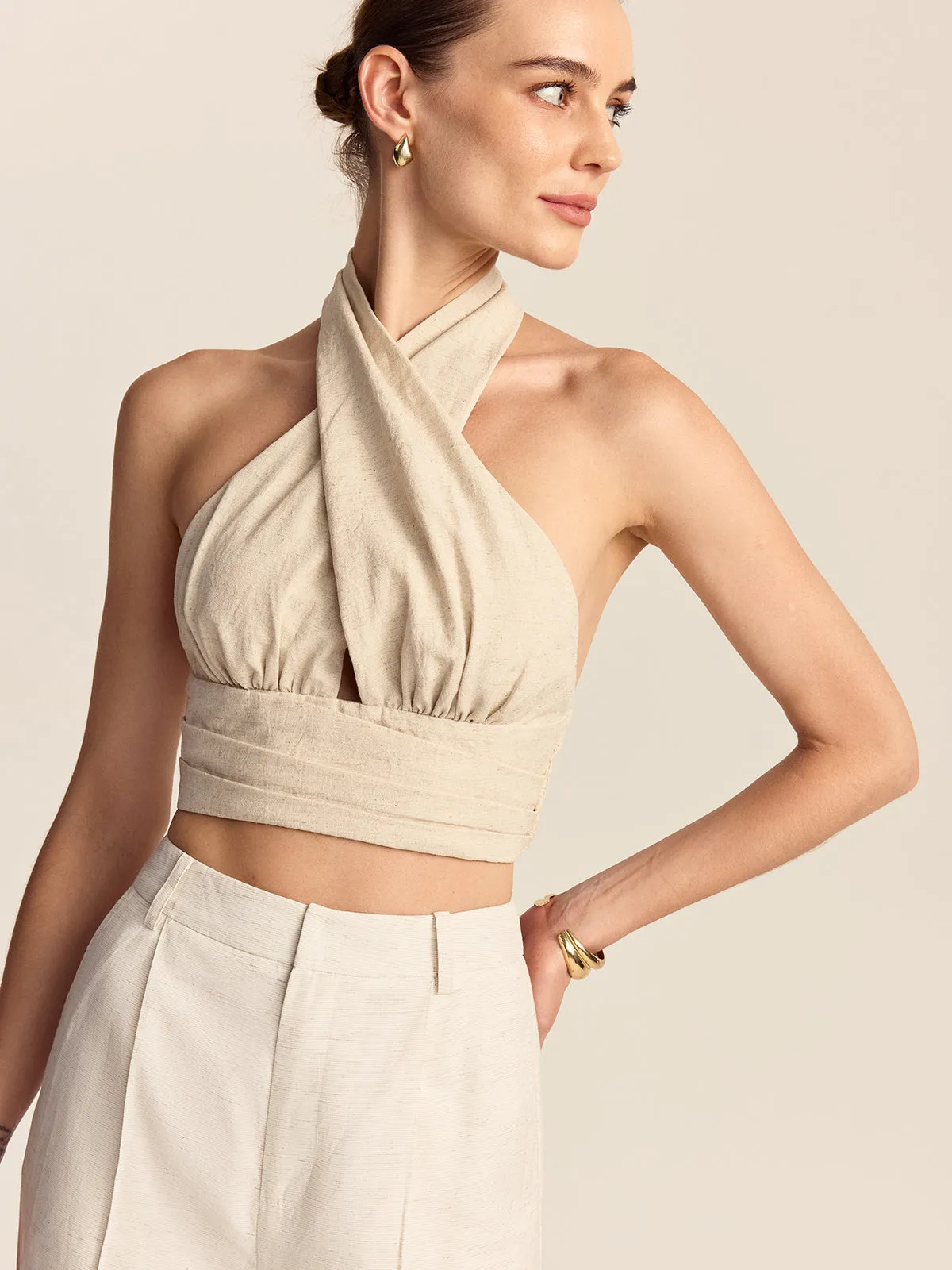 Linen & Cotton Halter Crop Top sold by COMMENSE product image thumbnail 2