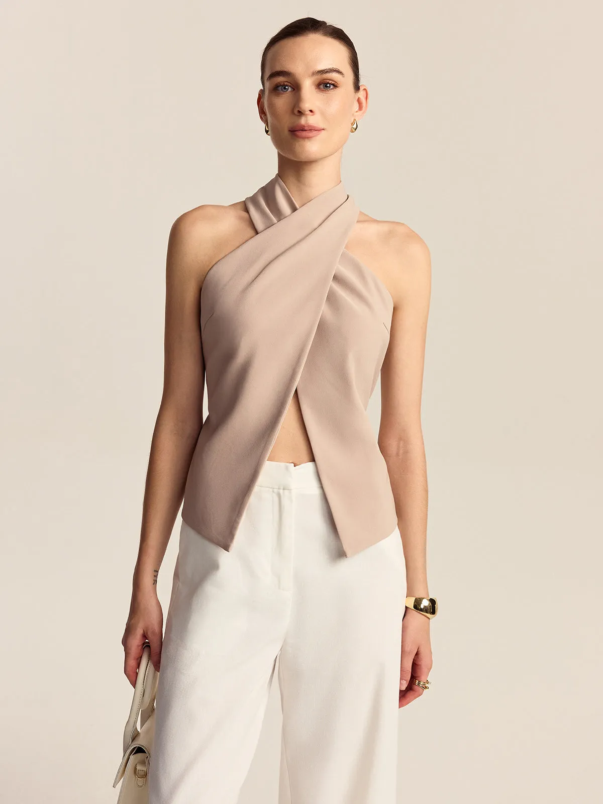 Cross-Front Halter Top sold by COMMENSE