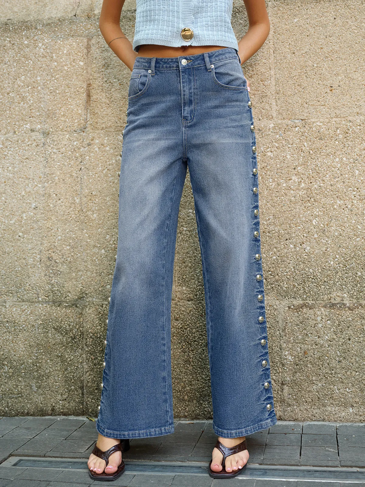 Buttoned Side Detail Pocketed Jeans sold by COMMENSE product image thumbnail 4
