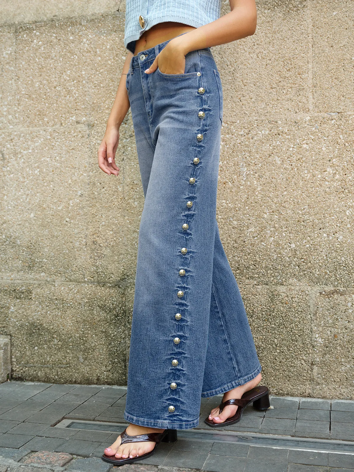 Buttoned Side Detail Pocketed Jeans sold by COMMENSE product image thumbnail 5