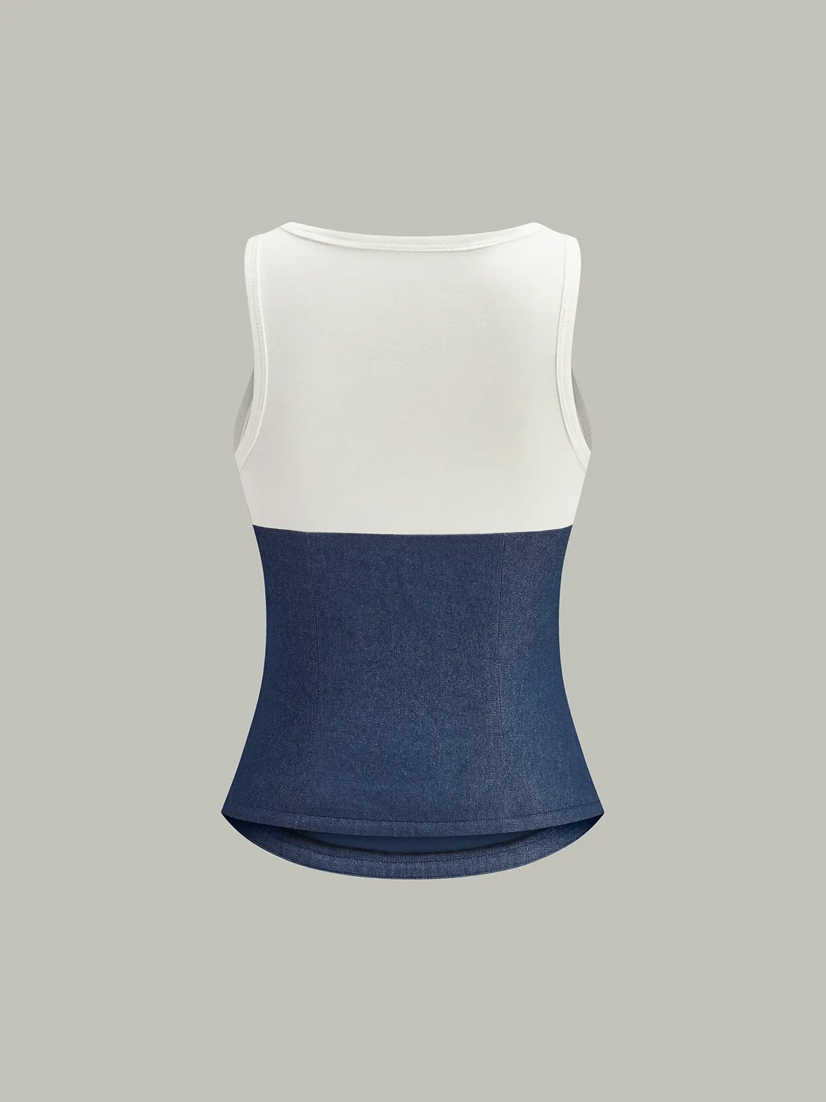 Cotton-Paneled Faux Denim Tank Top sold by COMMENSE product image thumbnail 2