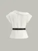 Asymmetrical Belted Blazer Top sold by COMMENSE