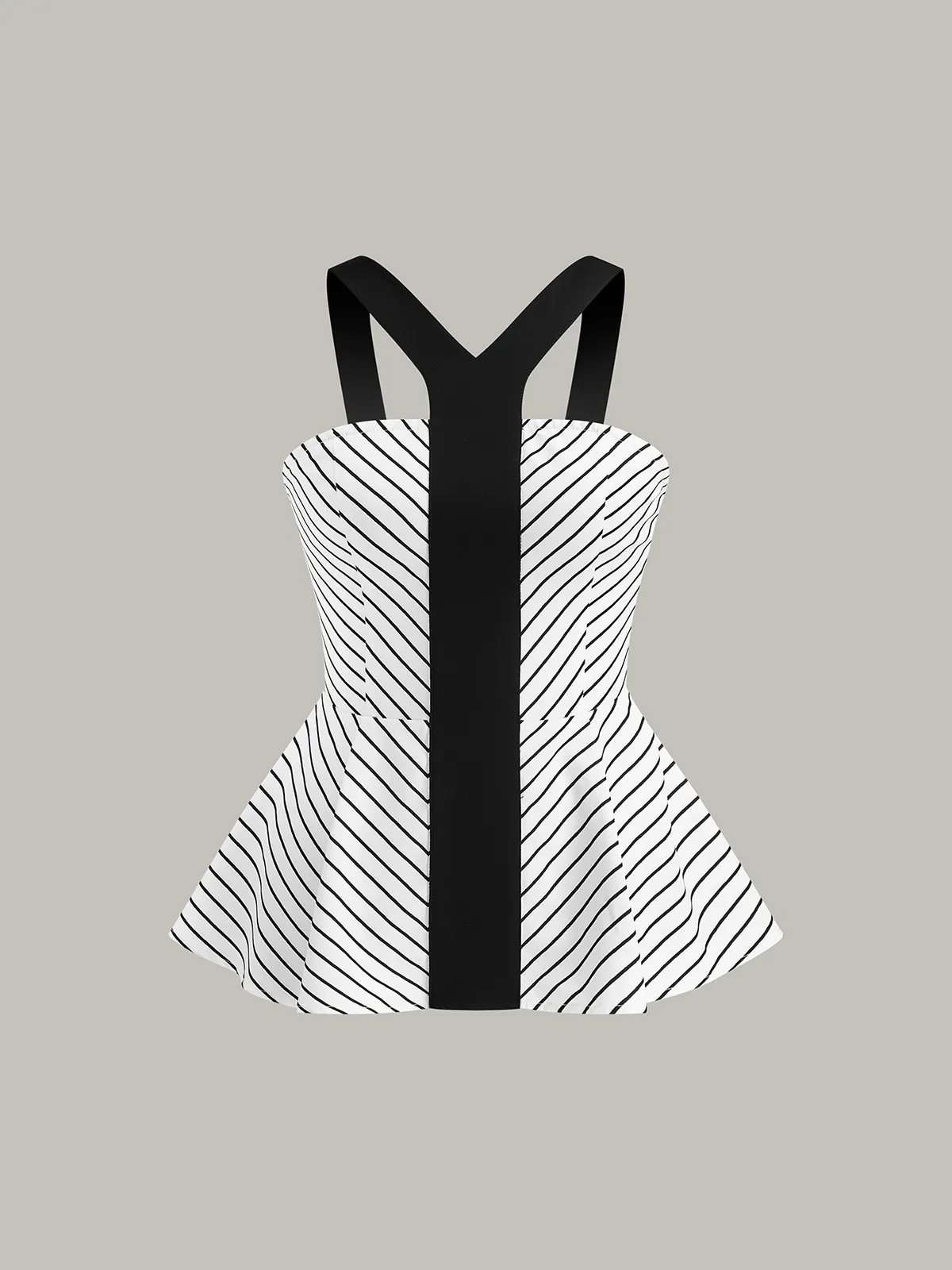 Striped Peplum Top with Contrast Straps sold by COMMENSE