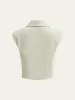 Linen Blend Cropped Blouse with Cross Wrap Detail sold by COMMENSE