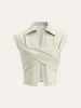 Linen Blend Cropped Blouse with Cross Wrap Detail sold by COMMENSE