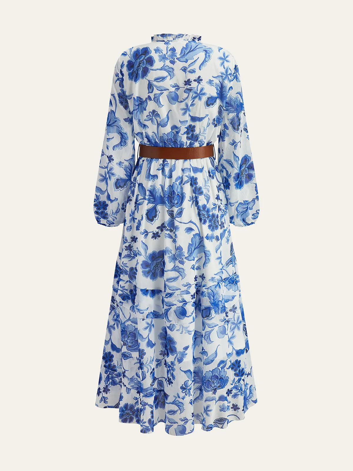 Belted Ruffled Floral Print Maxi Dress sold by COMMENSE product image thumbnail 2