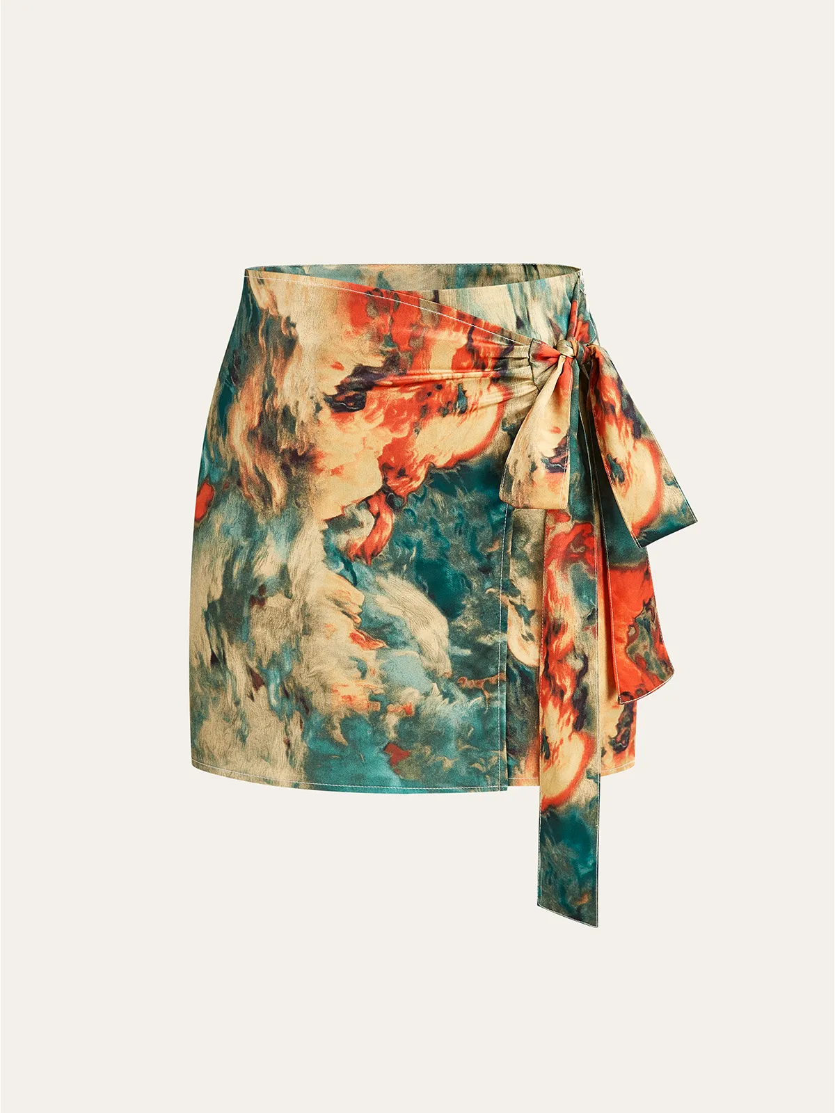 Colorful Printed Wrap-Tie Mini Skirt sold by COMMENSE