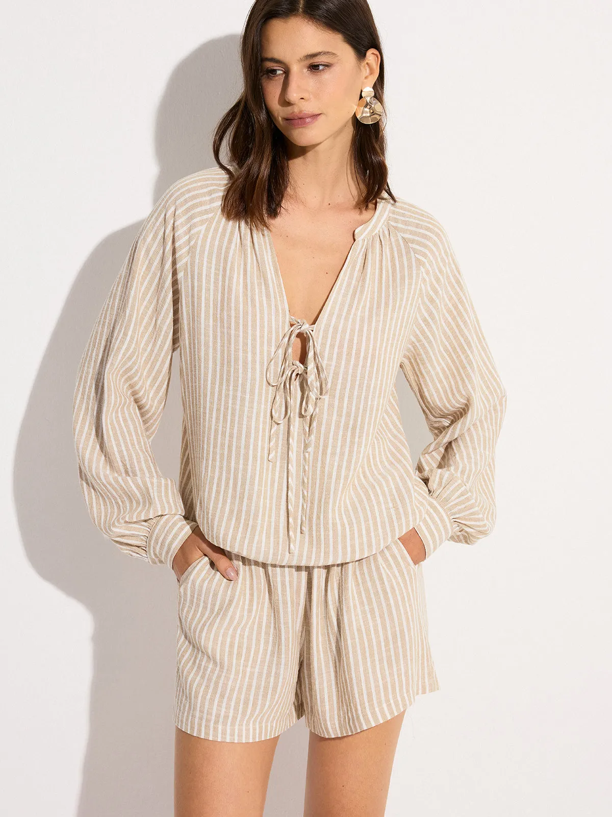 Striped Linen & Cotton Shorts Set sold by COMMENSE product image thumbnail 3